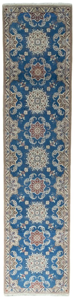 Nain Tappeto 390 x 90 Blu (Iran) Annodato A Mano