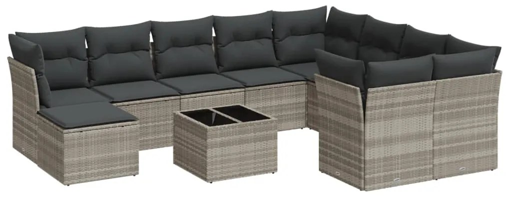 Set divani da giardino 11 pz con cuscini in polyrattan grigio