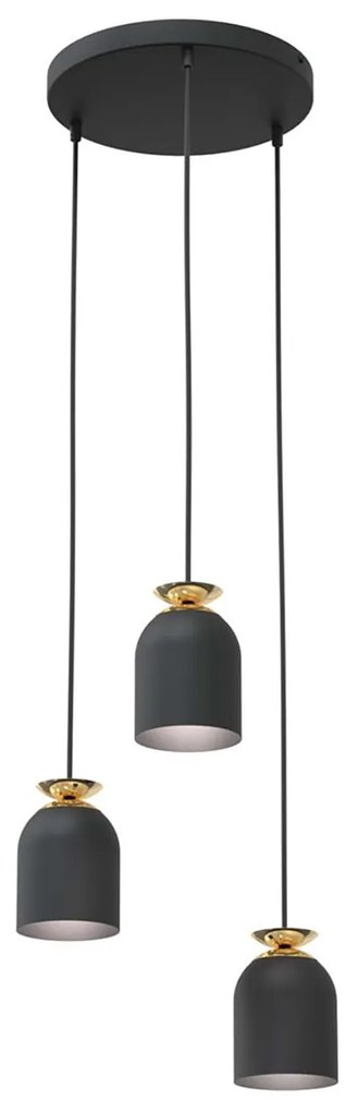 Lampadario Contemporaneo 3 Luci Bastet Base Tonda In Acciaio Nero E Oro