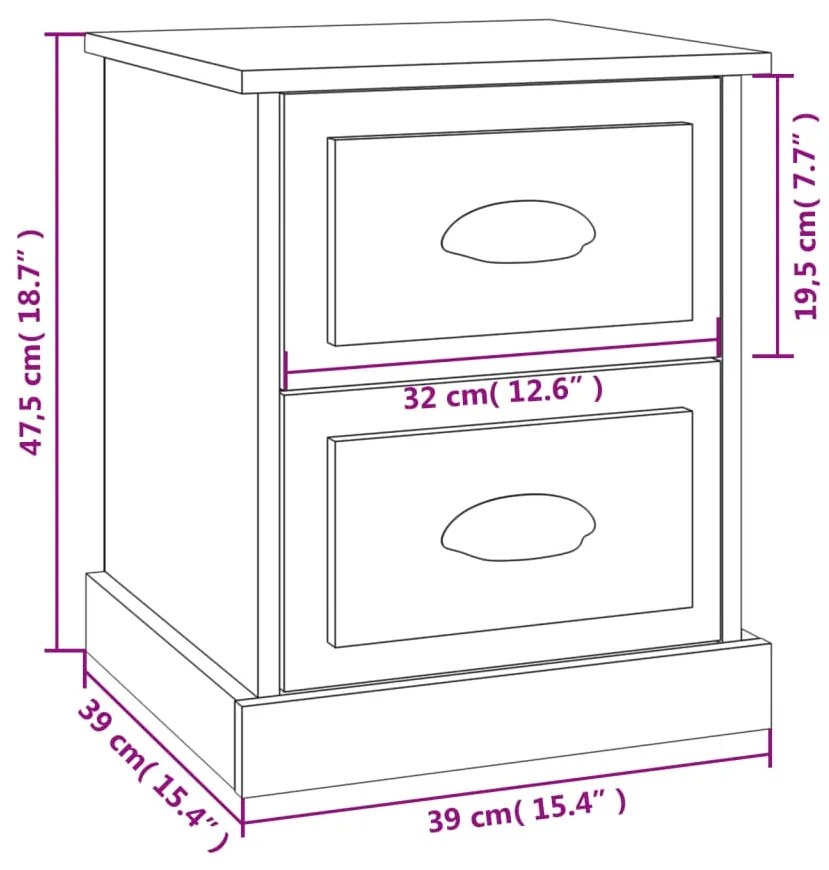 Comodini 2 pz Rovere Sonoma 39x39x47,5 cm in Legno Multistrato