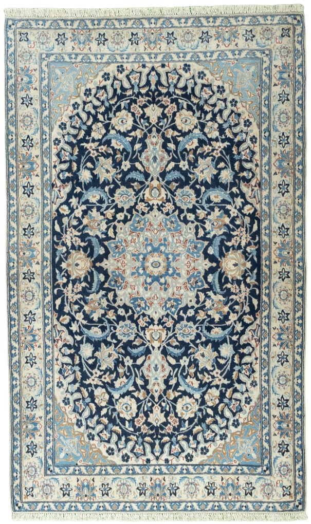 Nain Tappeto 120x200 Blu (Iran) Annodato A Mano