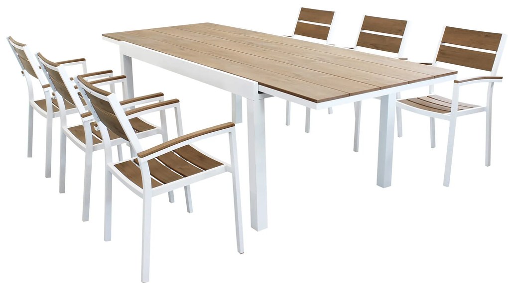 VIDUUS - set tavolo in alluminio e polywood cm 160/240 x 95 x 75 h con 6 poltrone Viduus