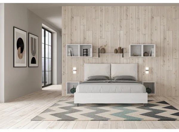 Letto matrimoniale contenitore 160x190 bianco frassino cuscini similpelle bianco Egos Antea