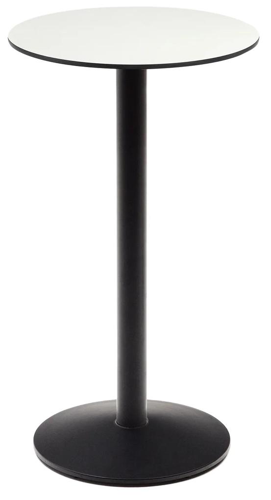 Kave Home - Tavolo alto rotondo Esilda bianco con gamba di metallo rifinita in nero Ø 60 x 96 cm