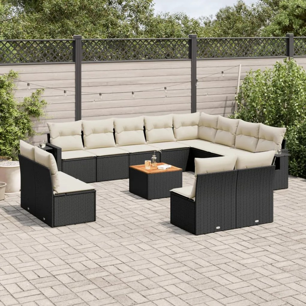 Set divani da giardino 13pz con cuscini nero in polyrattan