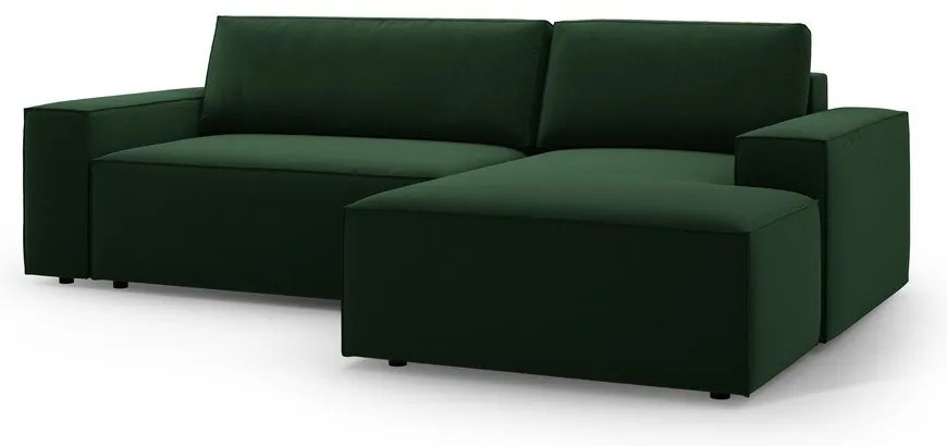 Divano angolare verde scuro allungabile/con contenitore (con penisola a destra/con chaise lounge) con rivestimento in velluto Jodie – Micadoni