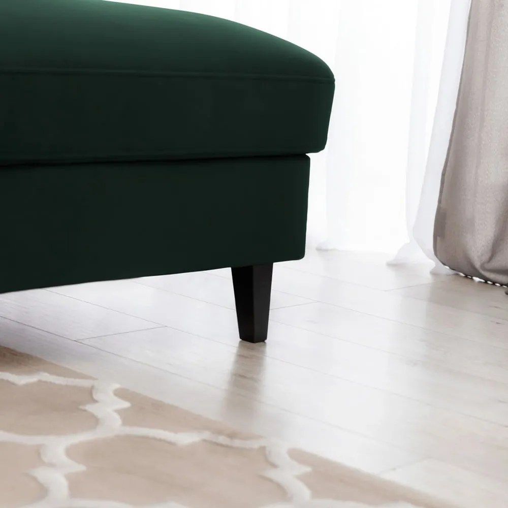 Divano angolare verde scuro allungabile/con contenitore (con penisola a destra/con chaise lounge) e rivestimento in velluto Foble – ELTAP