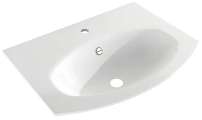 Lavabo integrale rettangolare L 70 x H 16 x P 52 cm in resina bianco lucido