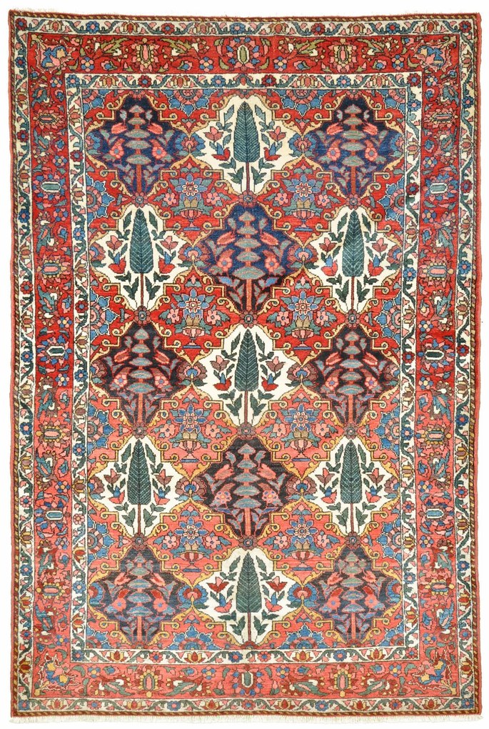 Bakhtiar Tappeto 140 x 210 Rosso (Iran) Annodato A Mano