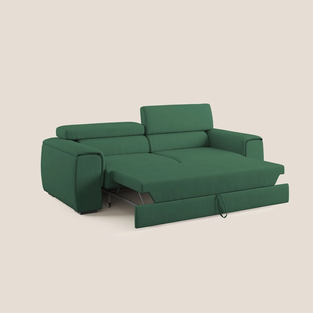 Zeno Divano con pouf estraibile poggiapiedi in tessuto morbido impermeabile T02 verde