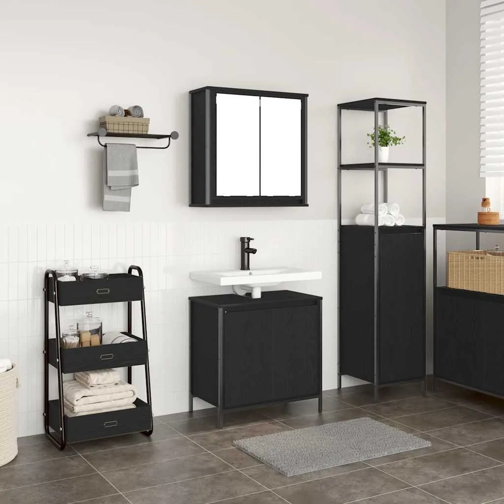 Set Mobili Da Bagno 2 Pz Rovere Nero İn Legno Multistrato /
