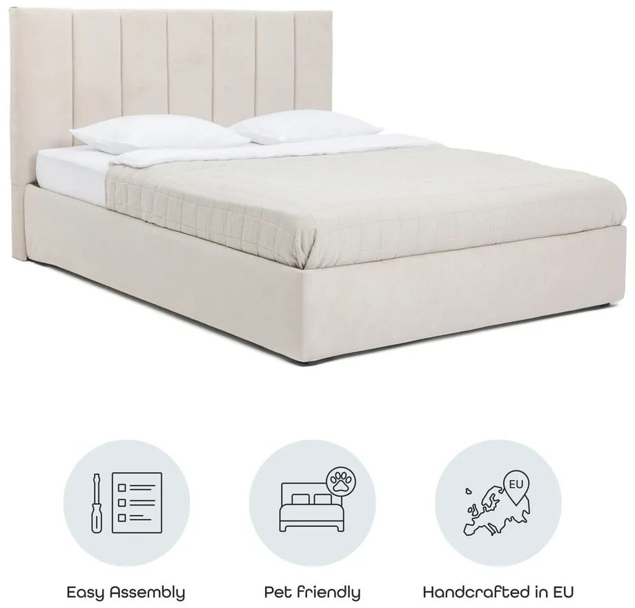 Letto matrimoniale imbottito beige con contenitore e rete inclusi 180x200 cm Thessa Bold Line – Bonami Selection