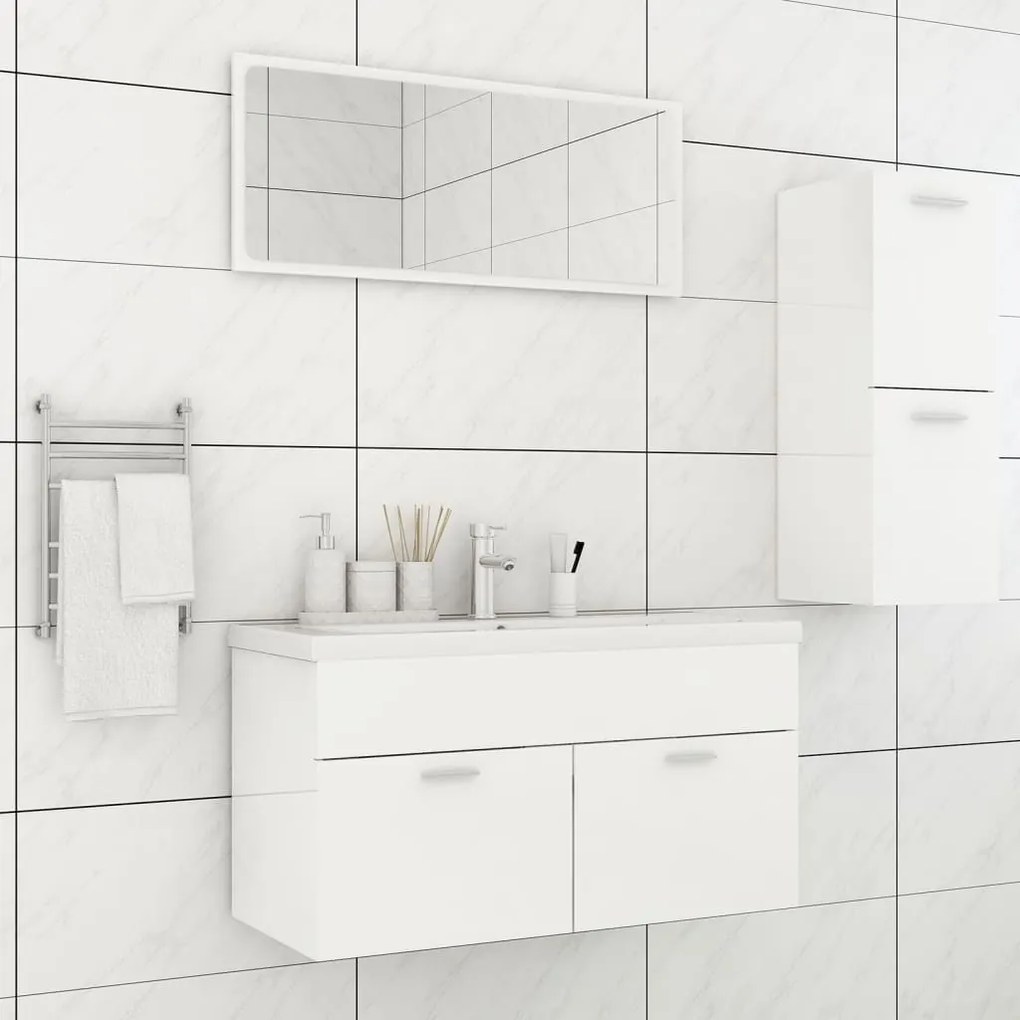 Set Mobili Da Bagno Bianco Lucido İn Truciolato /