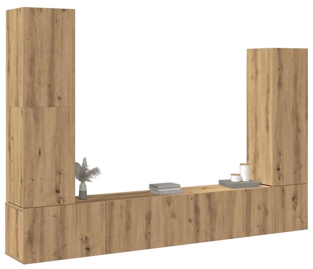 Set Mobile Tv 4 Pz Montato A Parete Rovere İn Legno Multistrato /