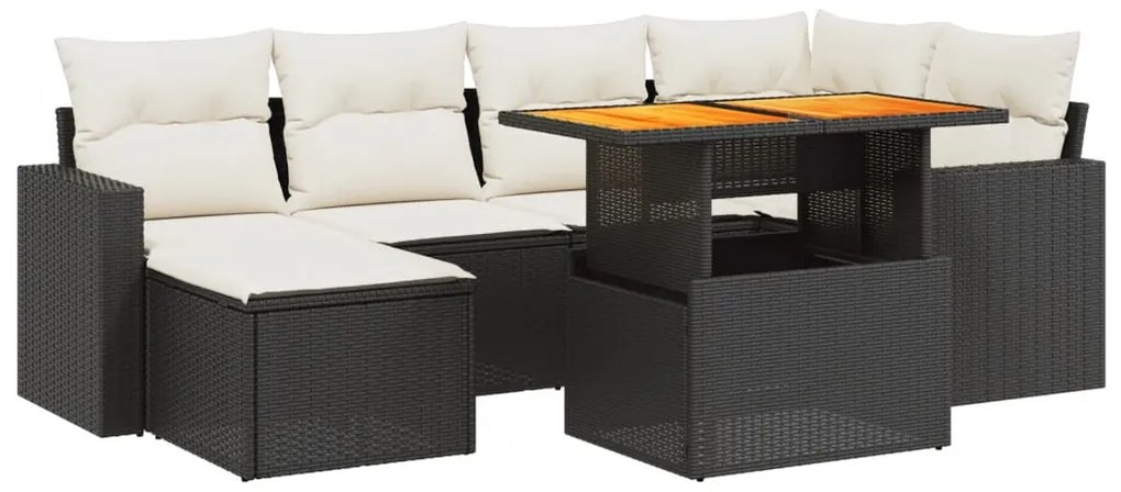 Set divani da giardino con cuscini 7pz nero polyrattan