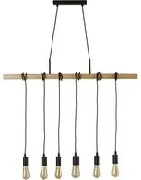 Lampadario Industrial-Nordico Legnoso Acciaio Marrone Legno 6 Luci E27