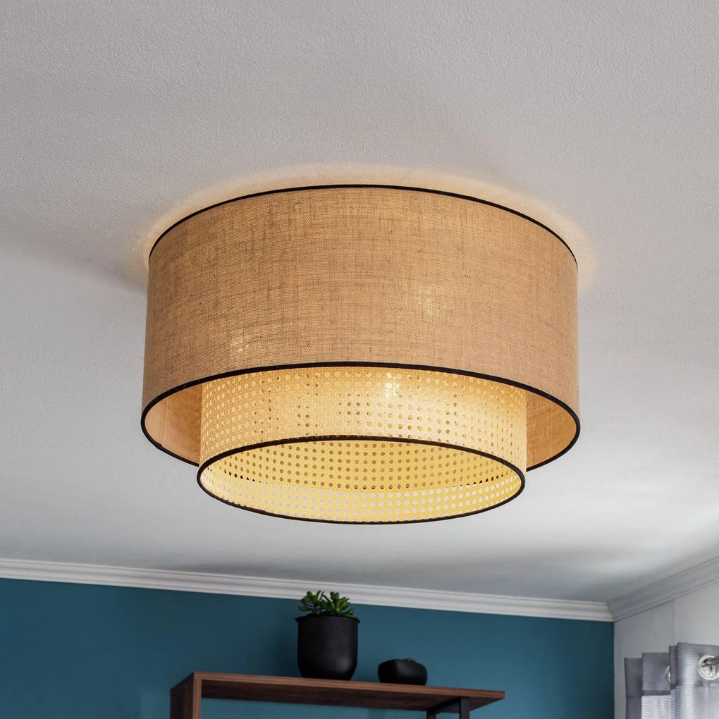 Plafoniera soffitto Big Boho Duolla, dimmerabile, Legno chiaro, Soggiorno / Sala da pranzo, Tessuto / Stoffa / Seta, Campagna / Rustiche, Plafoniera