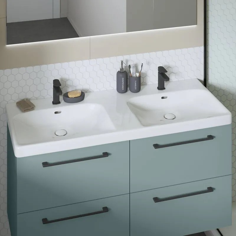 Mobile da bagno sospeso sotto lavabo L 60 x H 58 x P 48 cm verde laminato opaco, 2 cassetti SENSEA Remix