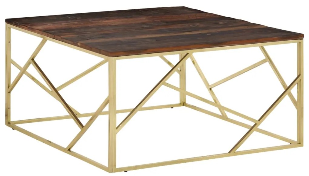 Tavolino Dorato İn Acciaio Inox E Traverse İn Legno Massello /