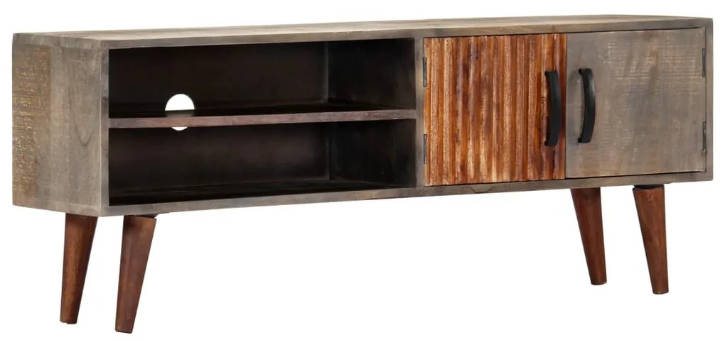 Mobile Tv Grigio 130x30x46 Cm İn Legno Massello Di Mango Grezzo /