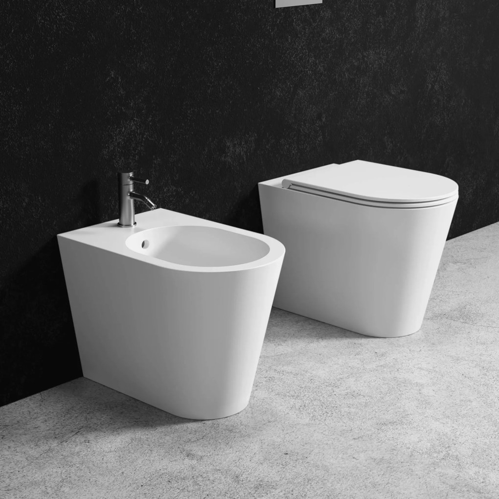 Coppia Di Sanitari a Terra Senza Brida Alice Ceramica "Hide Round" Bianco Opaco