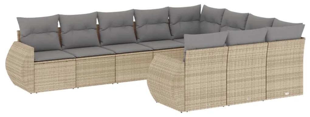 Set divano da giardino 10 pz con cuscini beige in polyrattan