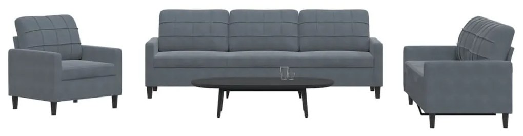 Set Di Divani 4 Pz Con Cuscini Grigio Scuro İn Velluto /