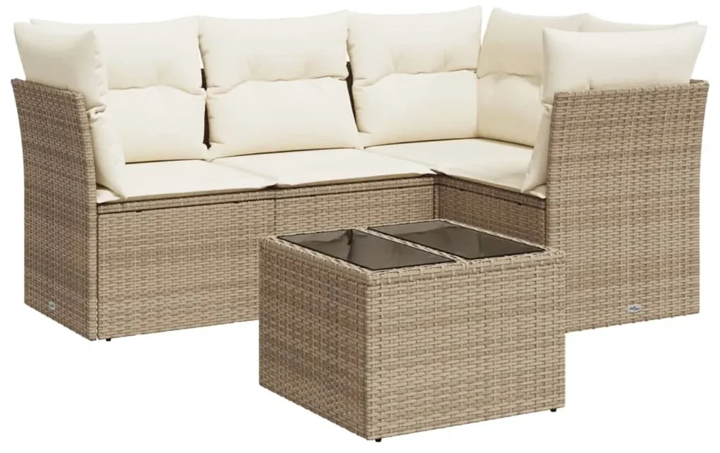 Set divano da giardino 5 pz con cuscini beige in polyrattan