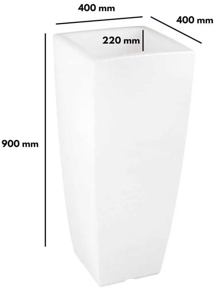 Vaso Illuminabile Quadrato 40x40xH90cm E27 Colore Bianco
