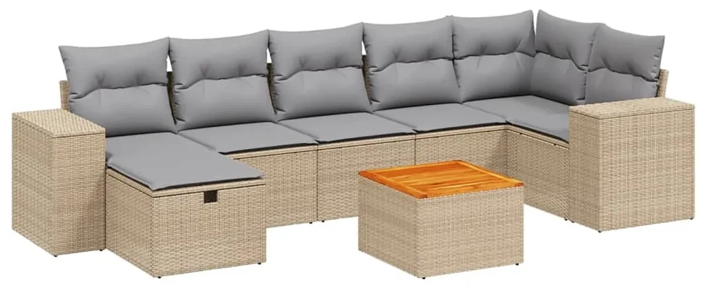Set divano da giardino 8 pz con cuscini beige misto polyrattan