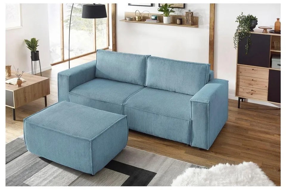 Divano letto in velluto a coste azzurro 245 cm Nihad - Bobochic Paris