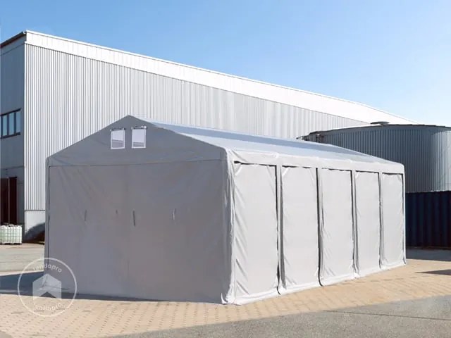 TOOLPORT 8x12m tenda capannone, altezza 3,0m porta a cerniera e lucernari, PVC 850, grigio, con statica (sottofondo in cemento) - (94055)