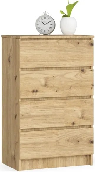 Cassettiera Moderna 60x40x100 Cm 4 Cassetti Rovere Effetto Legno Artika