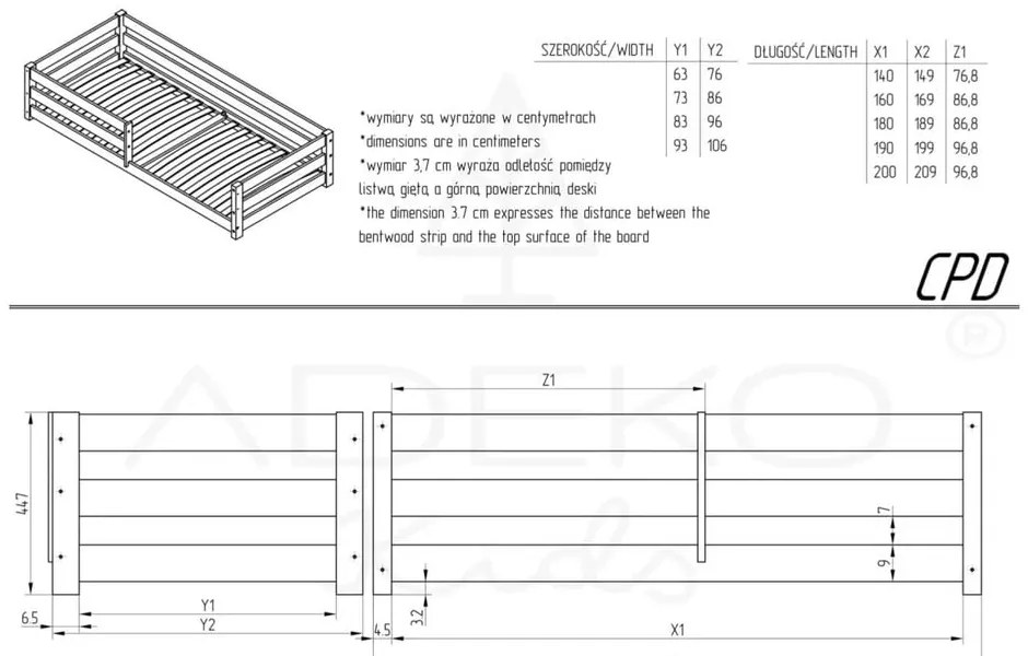 Letto per bambini in legno di pino in colore naturale 70x160 cm Mila CPD - Adeko