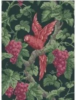 Cole & Son Carta da parati Woodvale Orchard - Ruby, Rose & Olive Green on Charcoal