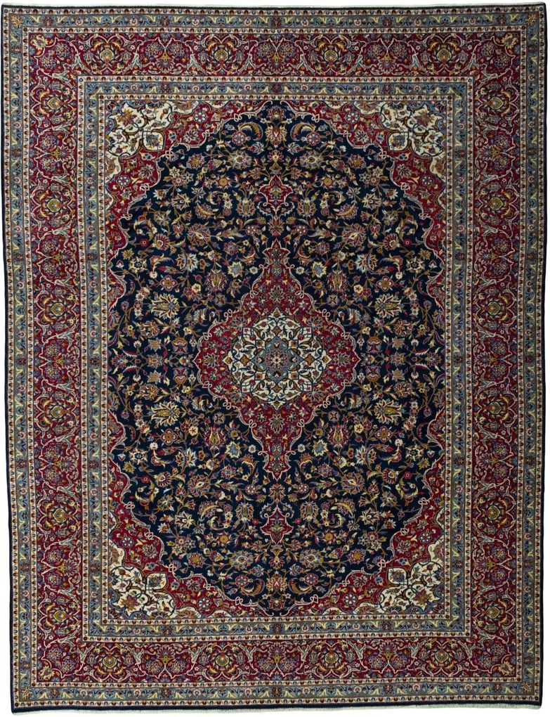 Kashan Tappeto 310x390 Blu (Iran) Annodato A Mano