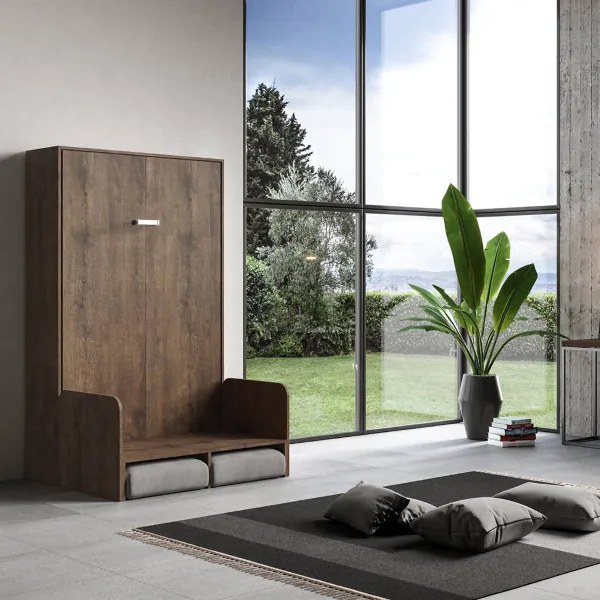 Letto stile francese a scomparsa 140 cm verticale Noce KENTARO SOFŔ