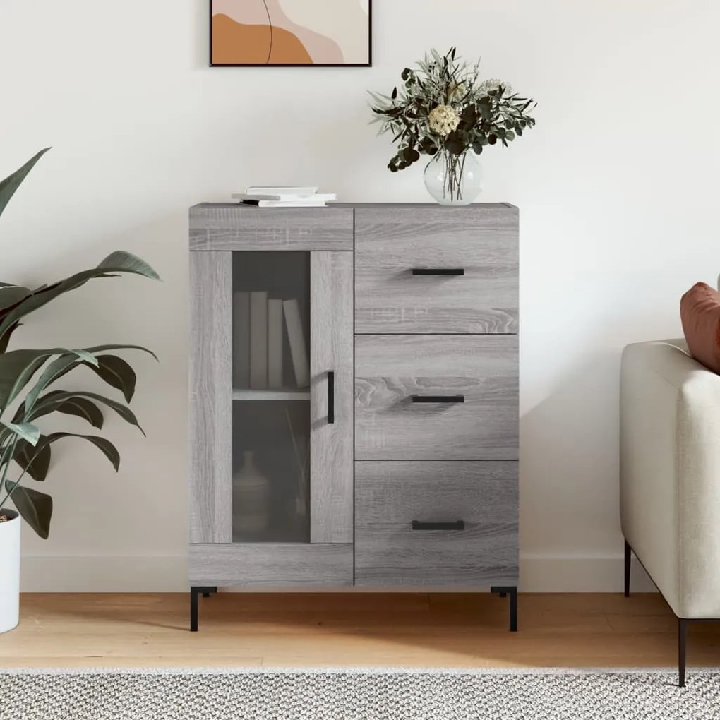 Credenza Grigio Sonoma 69,5x34x90 Cm İn Legno Multistrato /