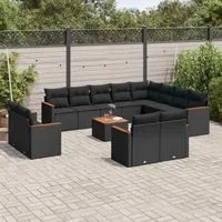 Set Divani da Giardino 13pz con Cuscini Nero in Polyrattan 3226517