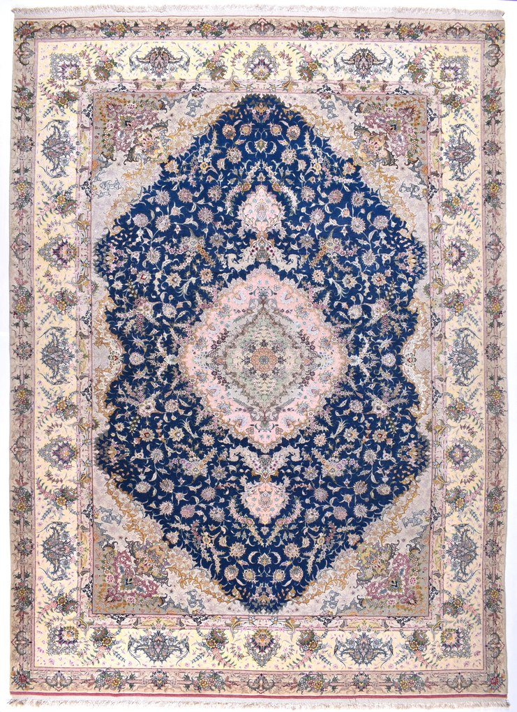 Tabriz Tappeto 400x290 Blu (Iran) Annodato A Mano