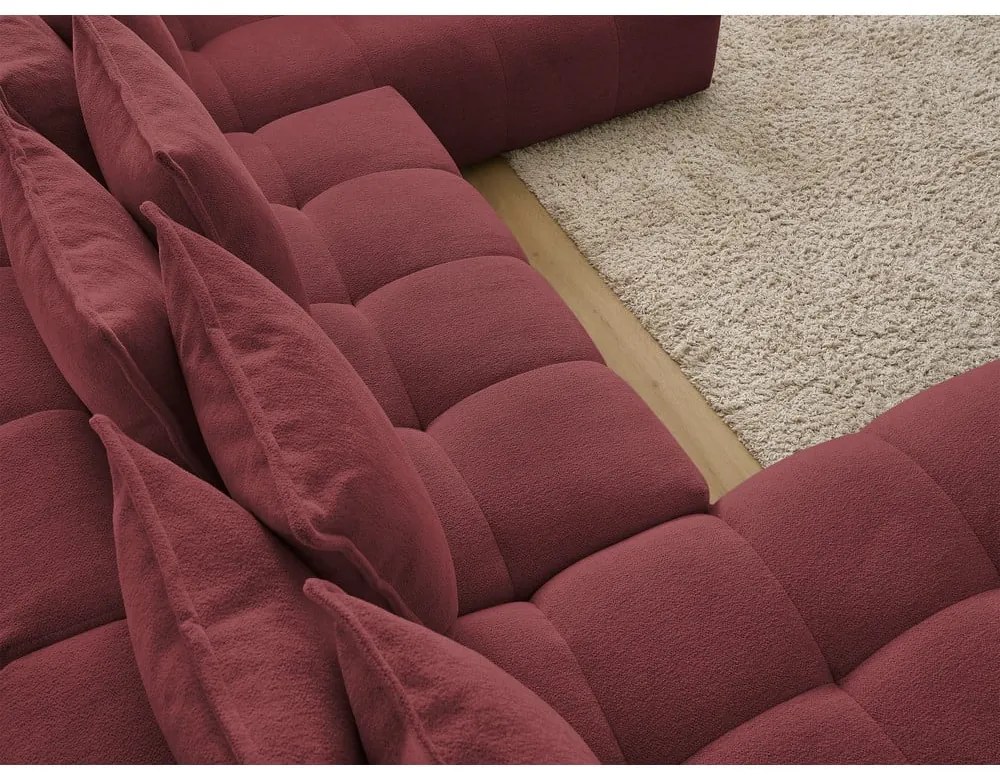 Divano angolare burgundy allungabile e con contenitore (penisola a destra/a U) con rivestimento in ciniglia Everest – Bobochic Paris