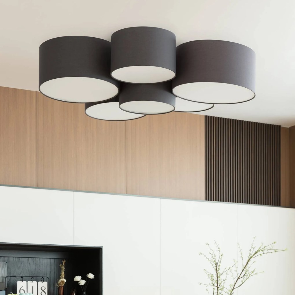 Plafoniera soffitto Maureka Lindby, dimmerabile, Nero, Soggiorno / Sala da pranzo, Tessuto / Stoffa / Seta, Moderno, Plafoniera