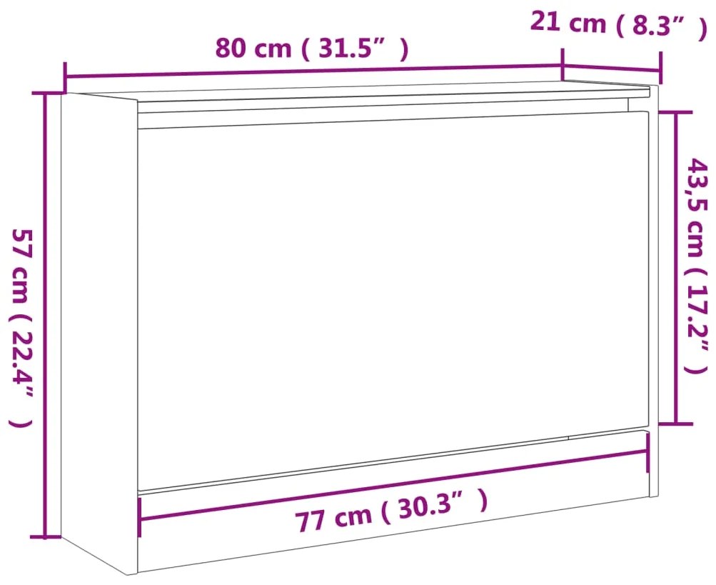 Scarpiera Grigio Cemento 80x21x57 cm in Legno Multistrato