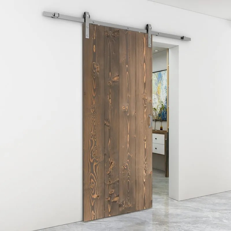 Porta scorrevole reversibile Barn Wenge in inox marrone, L 96 x H 215 cm, con binario Country satinato