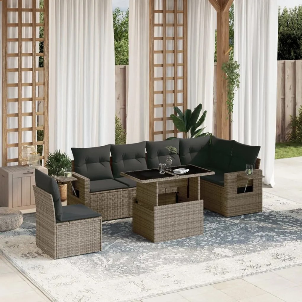 Set divani da giardino 7 pz con cuscini grigio in polyrattan