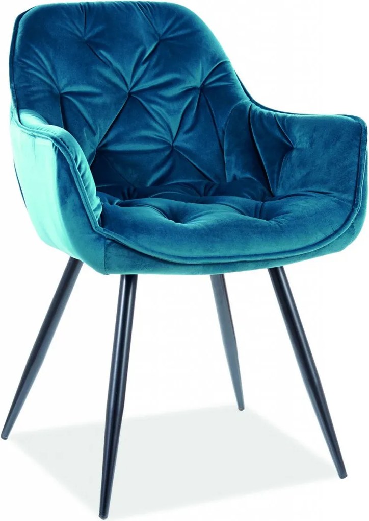 Sedia Cherry Blu85 in velluto turchese/nero