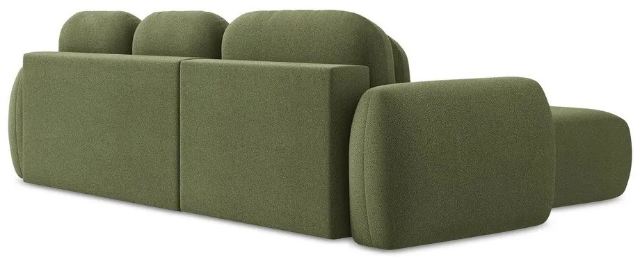 Divano angolare verde allungabile/con contenitore (con penisola a sinistra/con chaise lounge) con rivestimento in bouclé Pele – Makamii