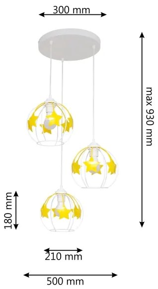 Lampadario a sospensione per bambini STARS 3xE27/15W/230V giallo/bianco