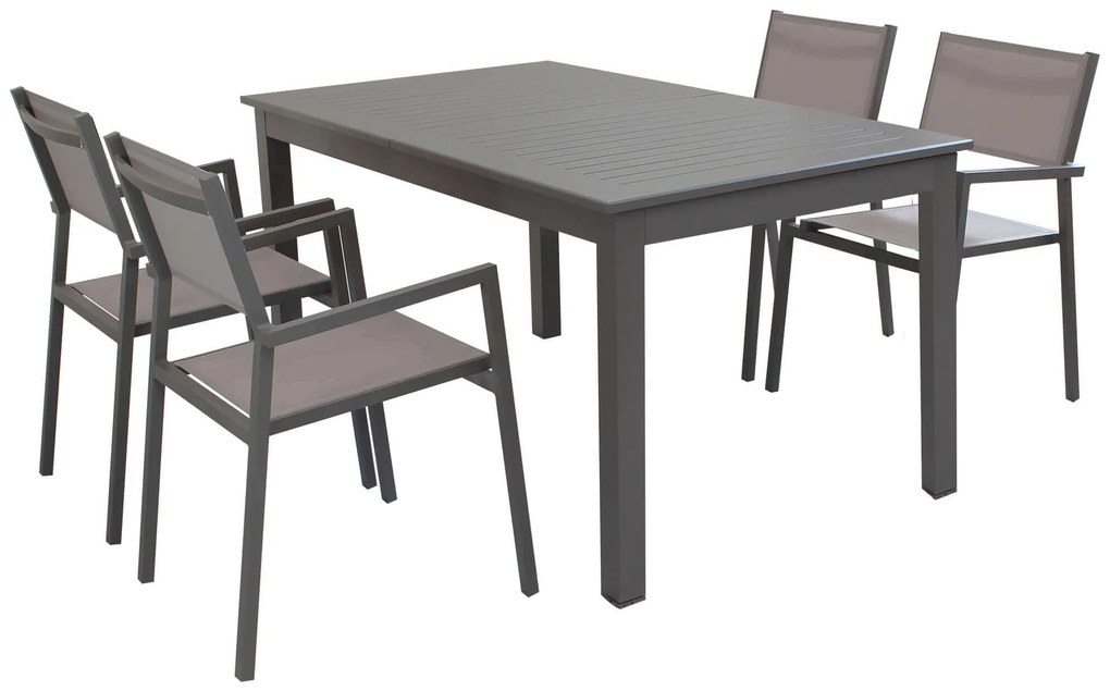 ARGENTUM - set tavolo in alluminio cm 150/210 x 90 x 75 h con 4 poltrone Aulus