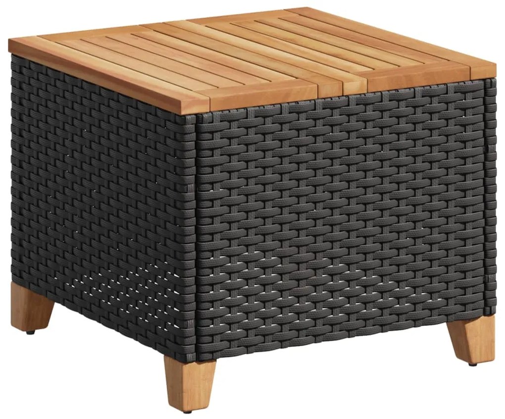 Tavolo da giardino nero 45x45x37cm in polyrattan e legno acacia